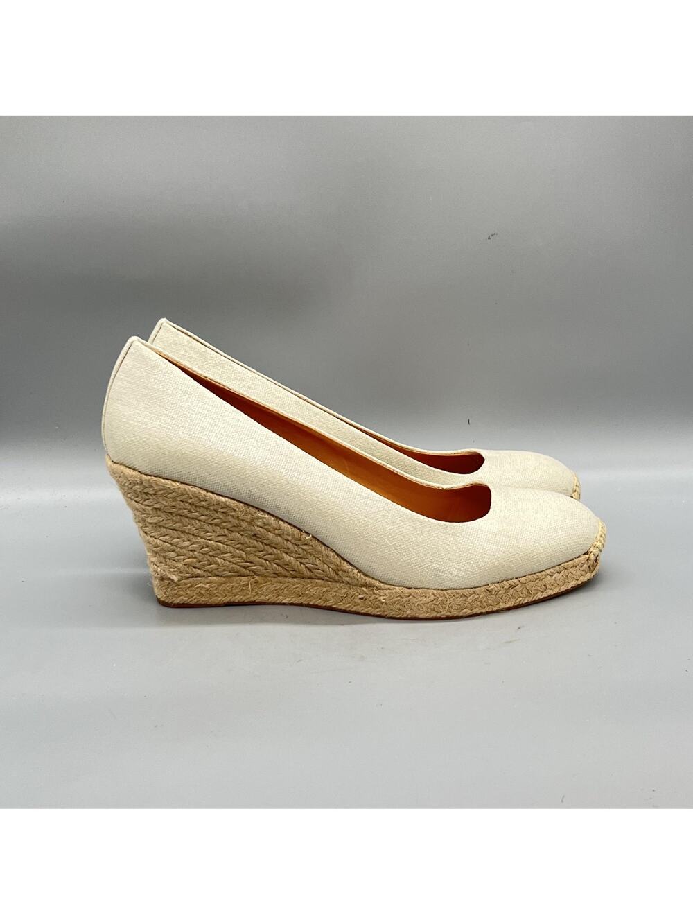 J Crew Shoes Womens 12 White Linen Espadrille Wedge Round Toe Slip On Heels